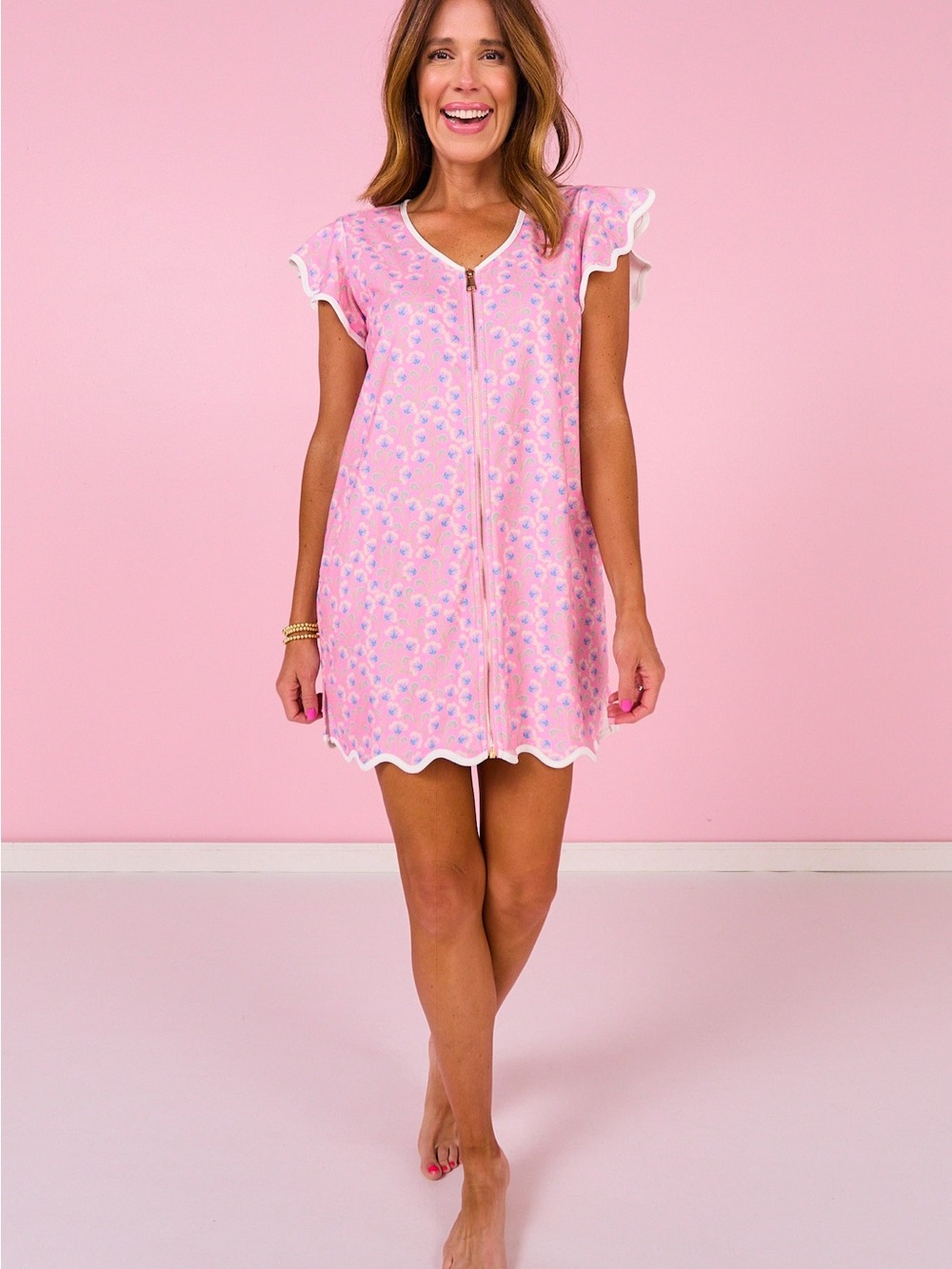 SSYS The Label Garden Vines Floral Getting Ready Robe Flutter Sleeve Pink Size M - Picture 2 of 8